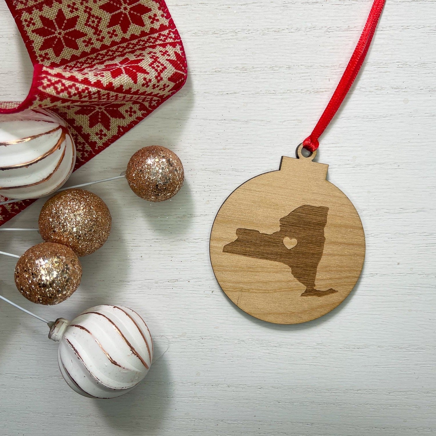 New York State Engraved Ball Wood Ornament