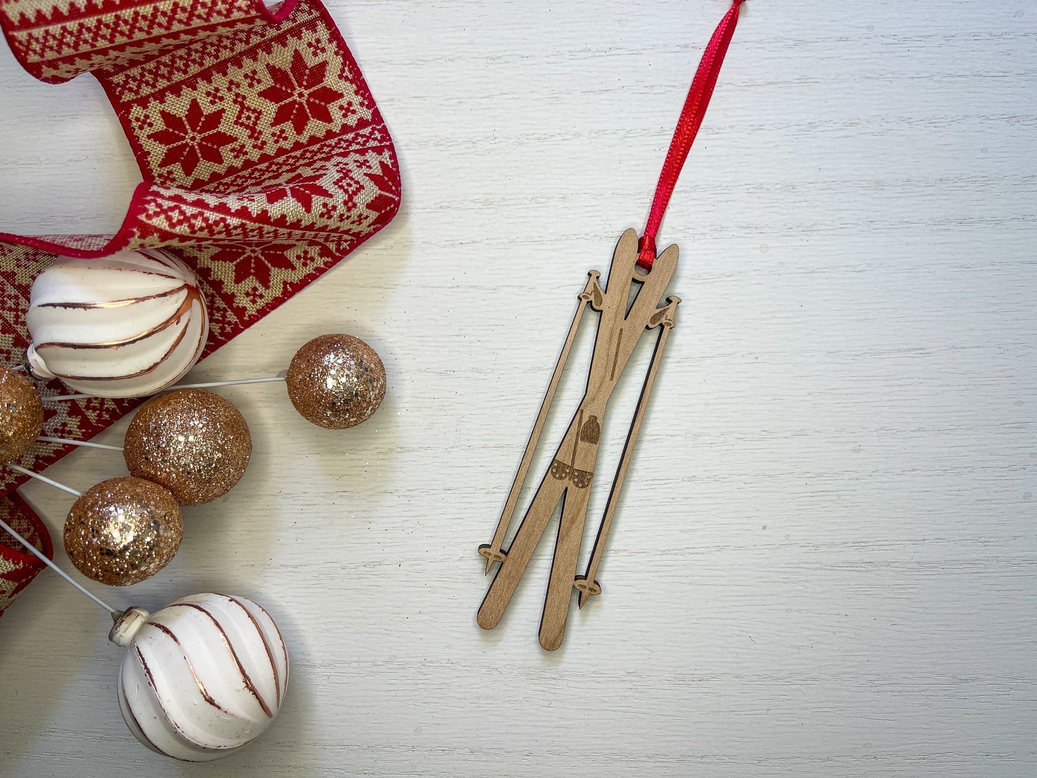 Cross Country Skis Wood Ornament