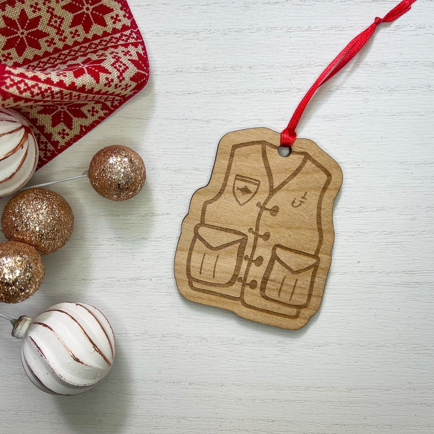 Fishing Vest Wood Ornament