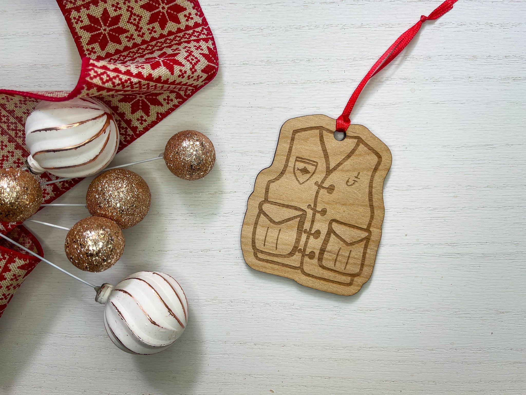 Fishing Vest Wood Ornament