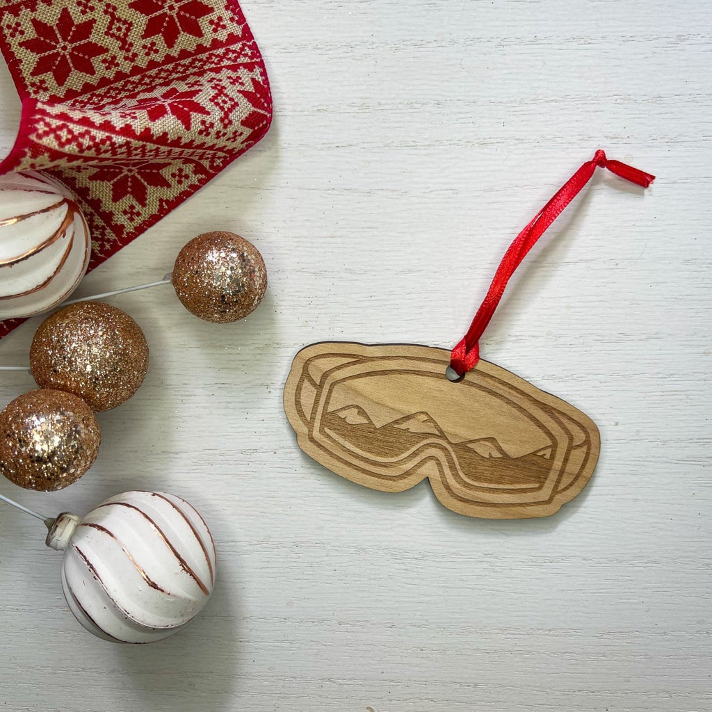 Ski & Snowboard Goggles Wood Ornament