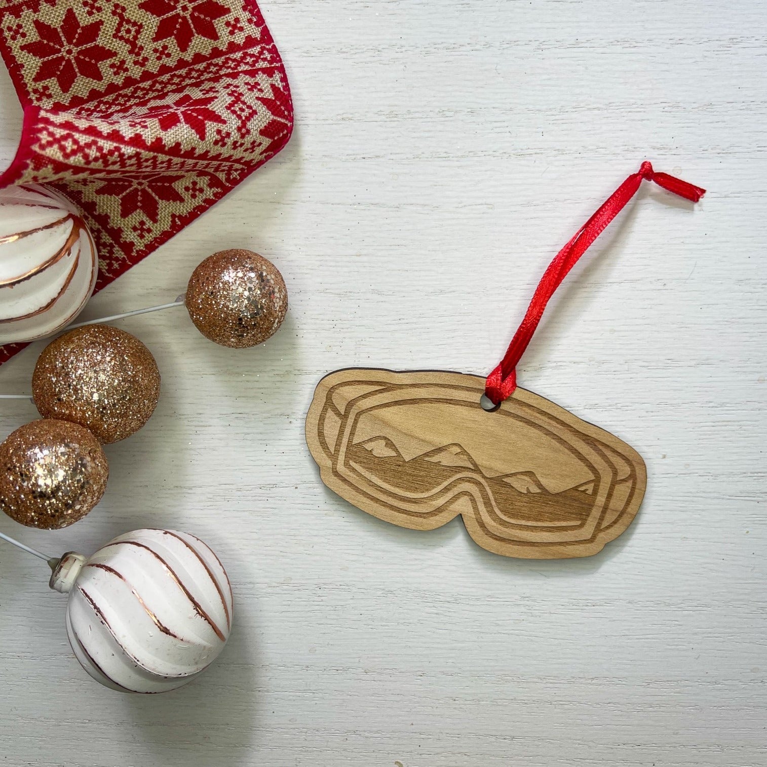 Ski & Snowboard Goggles Wood Ornament