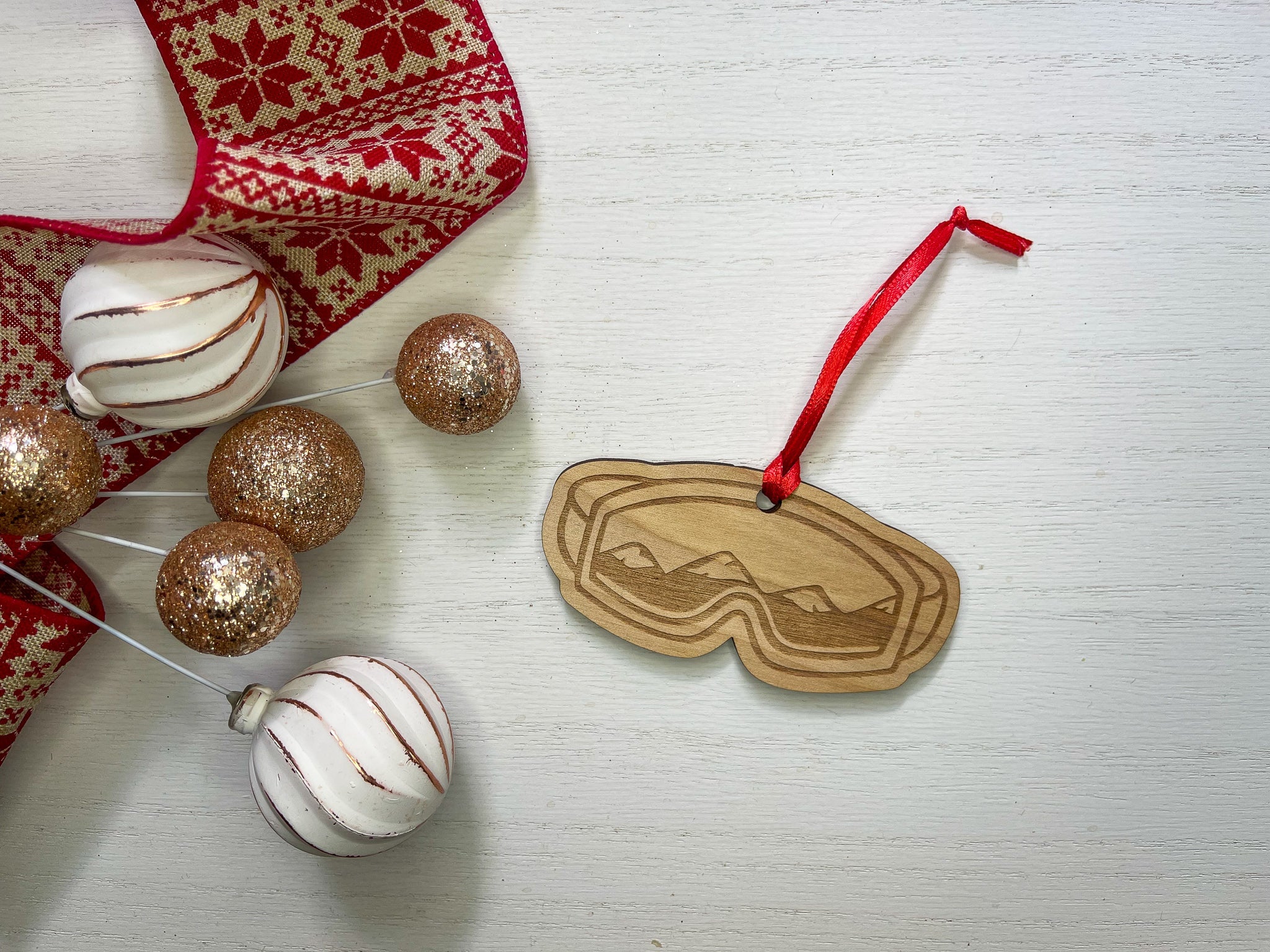 Ski & Snowboard Goggles Wood Ornament