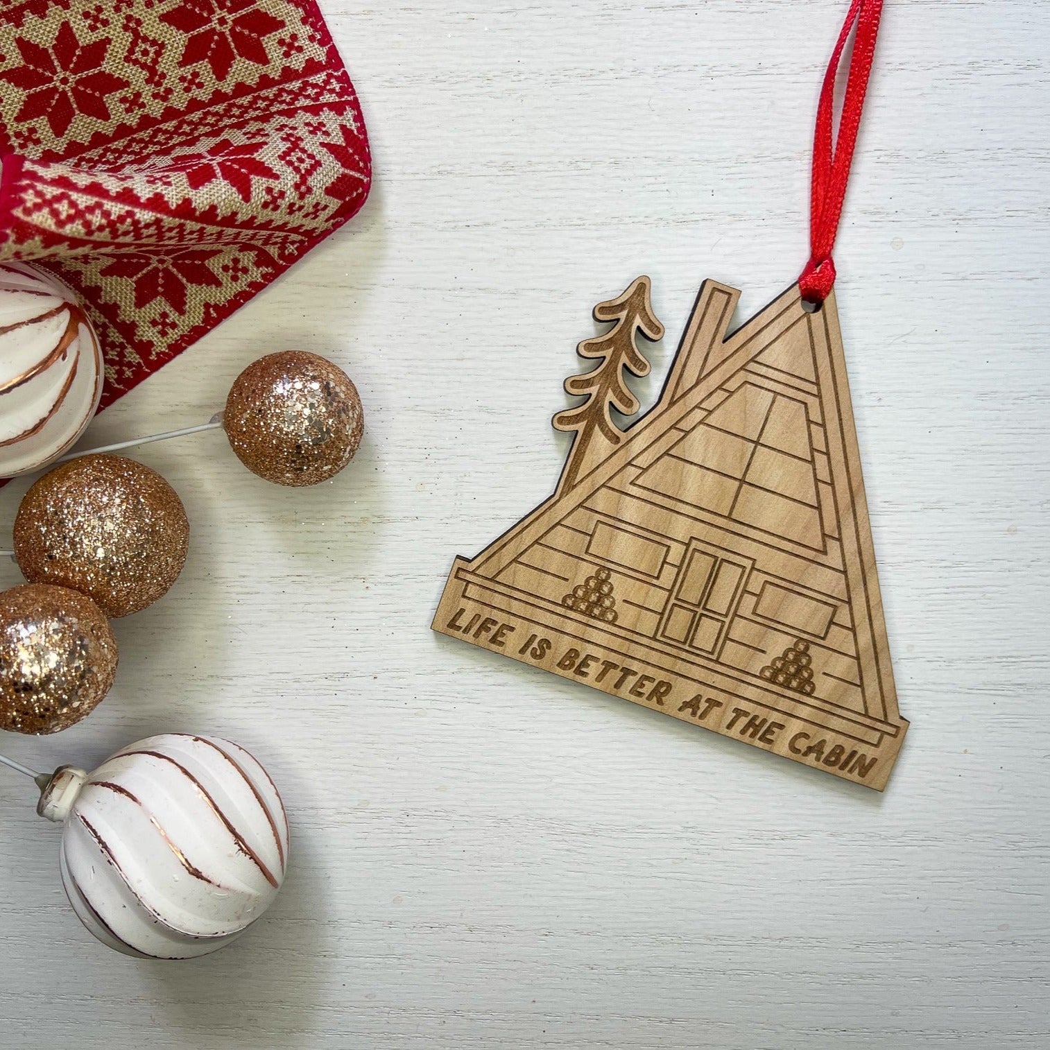 Cabin A-Frame Wood Ornament