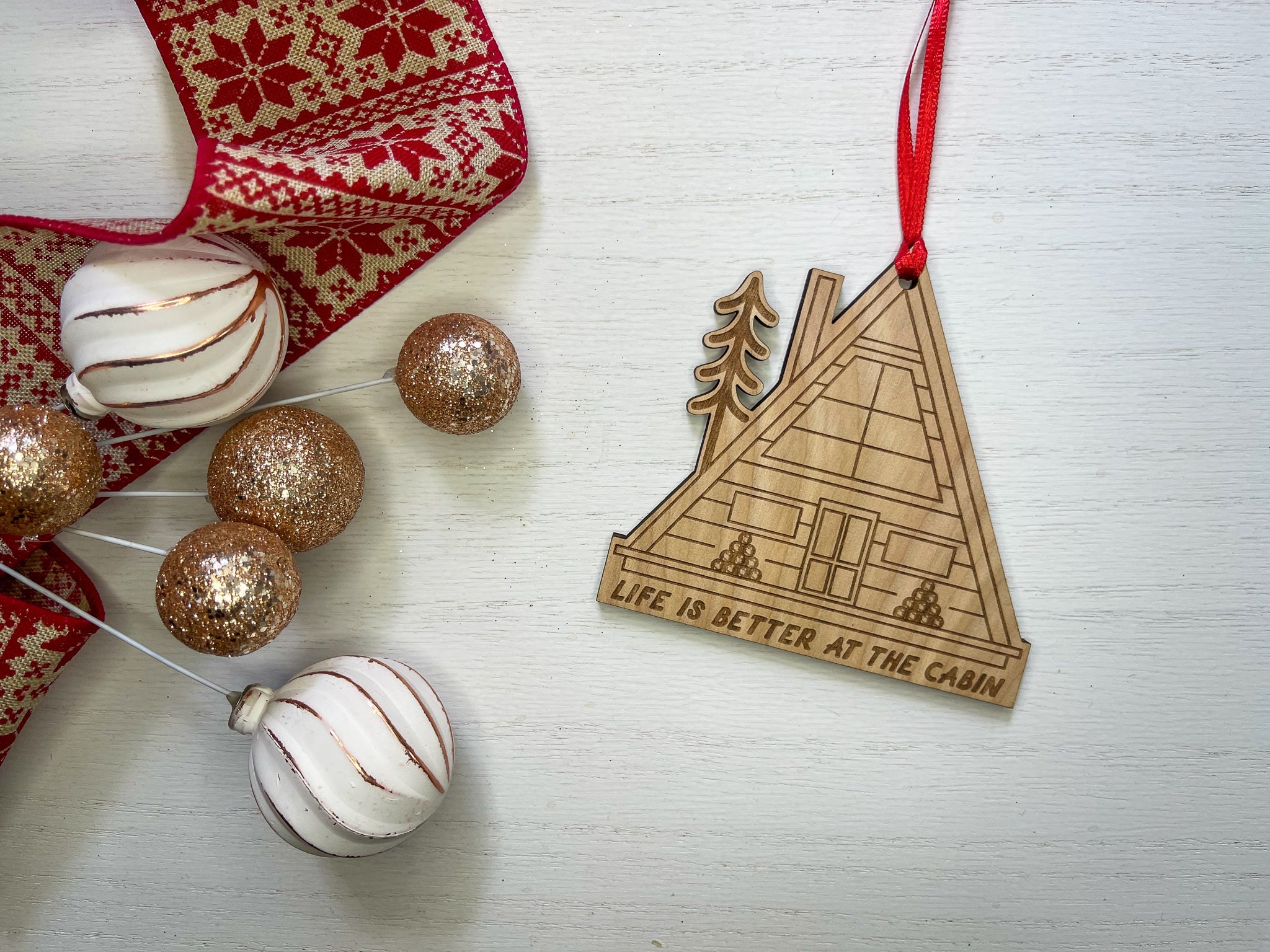 Cabin A-Frame Wood Ornament