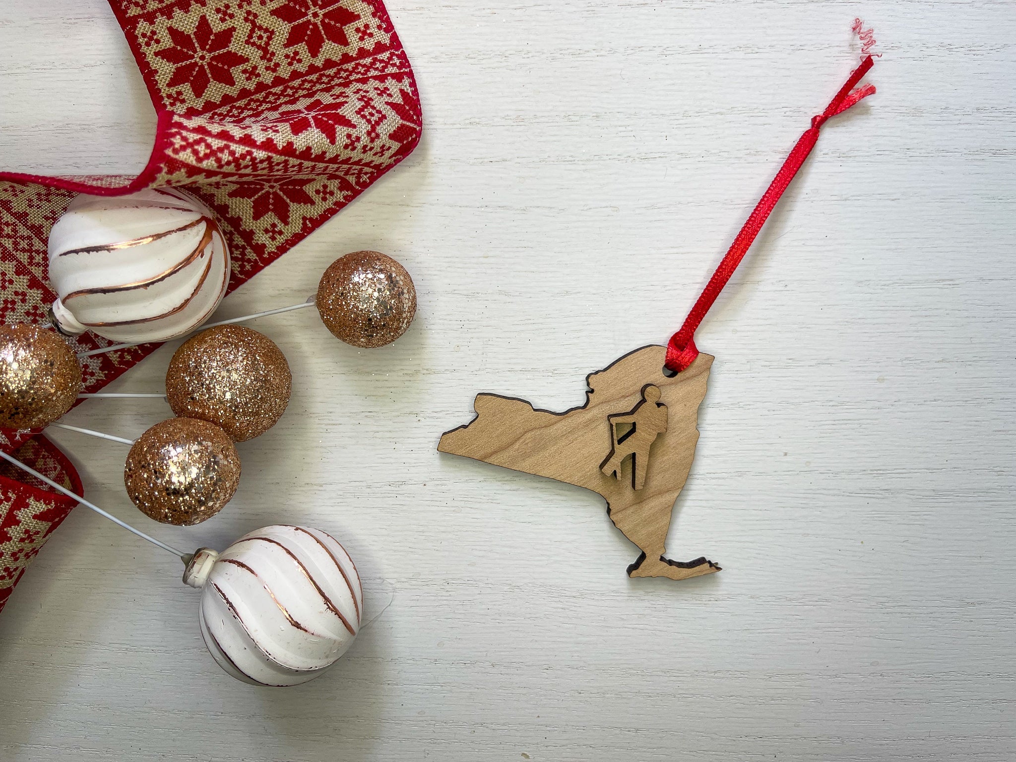 New York Hiker Wood Ornament