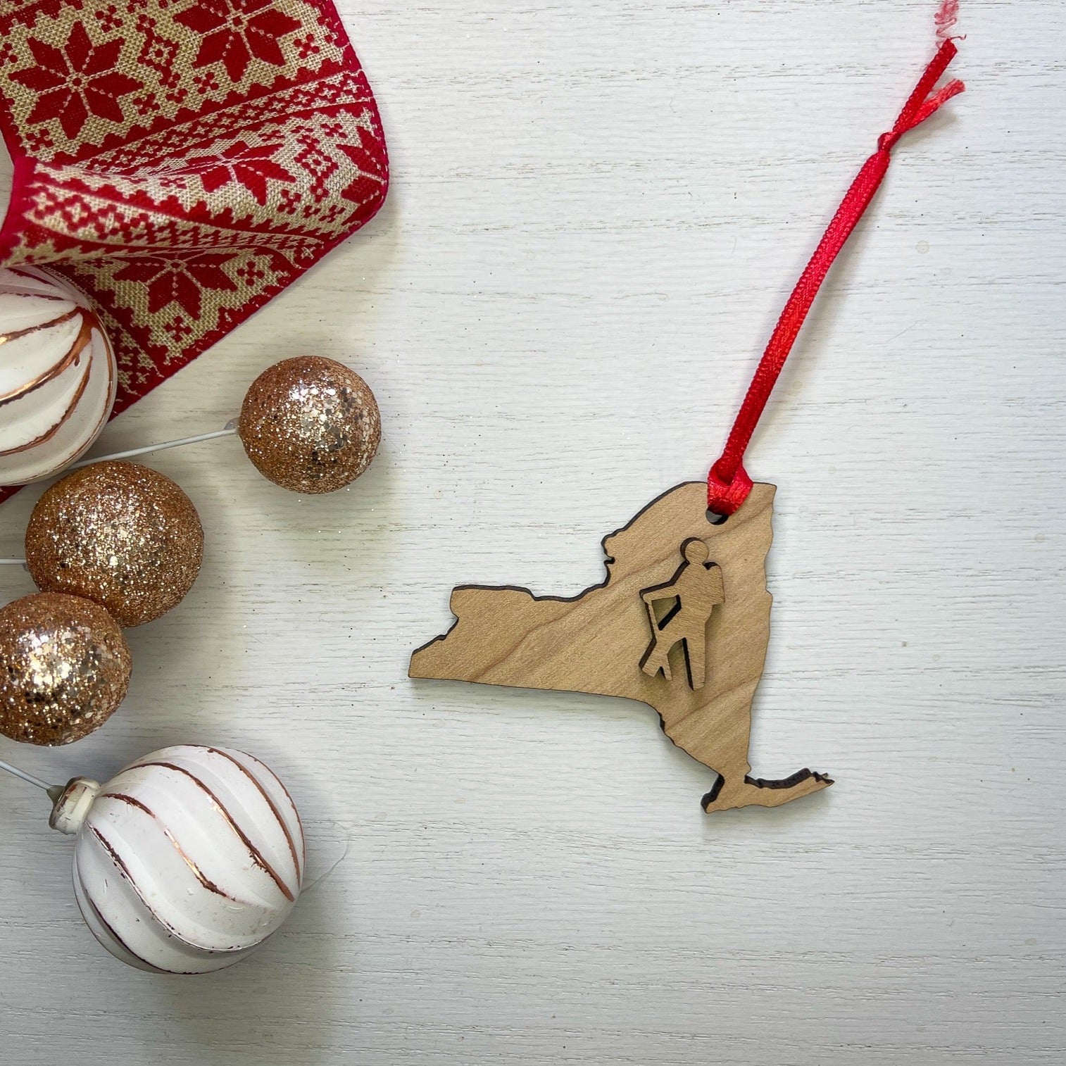 New York Hiker Wood Ornament