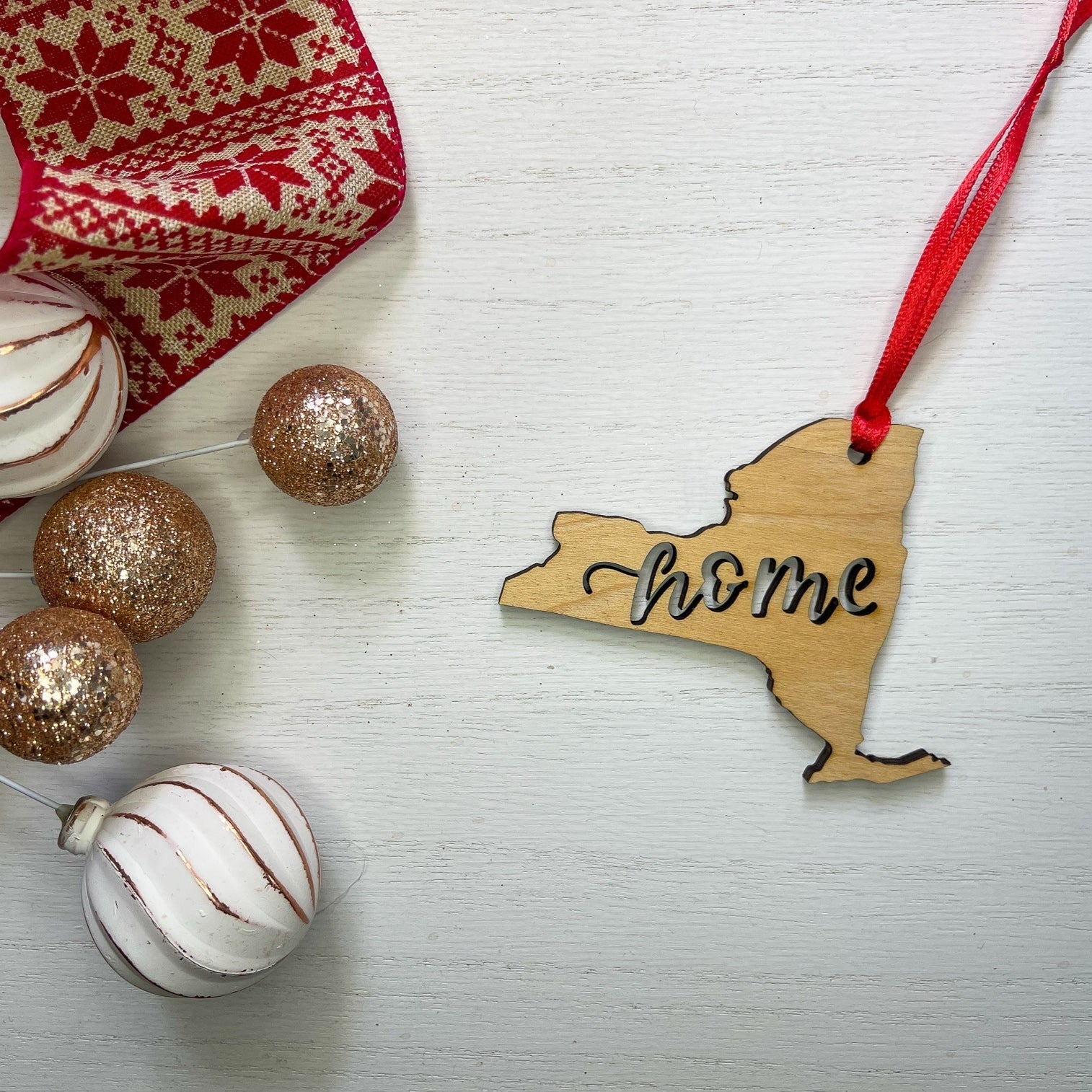 New York State Home Cutout Wood Ornament