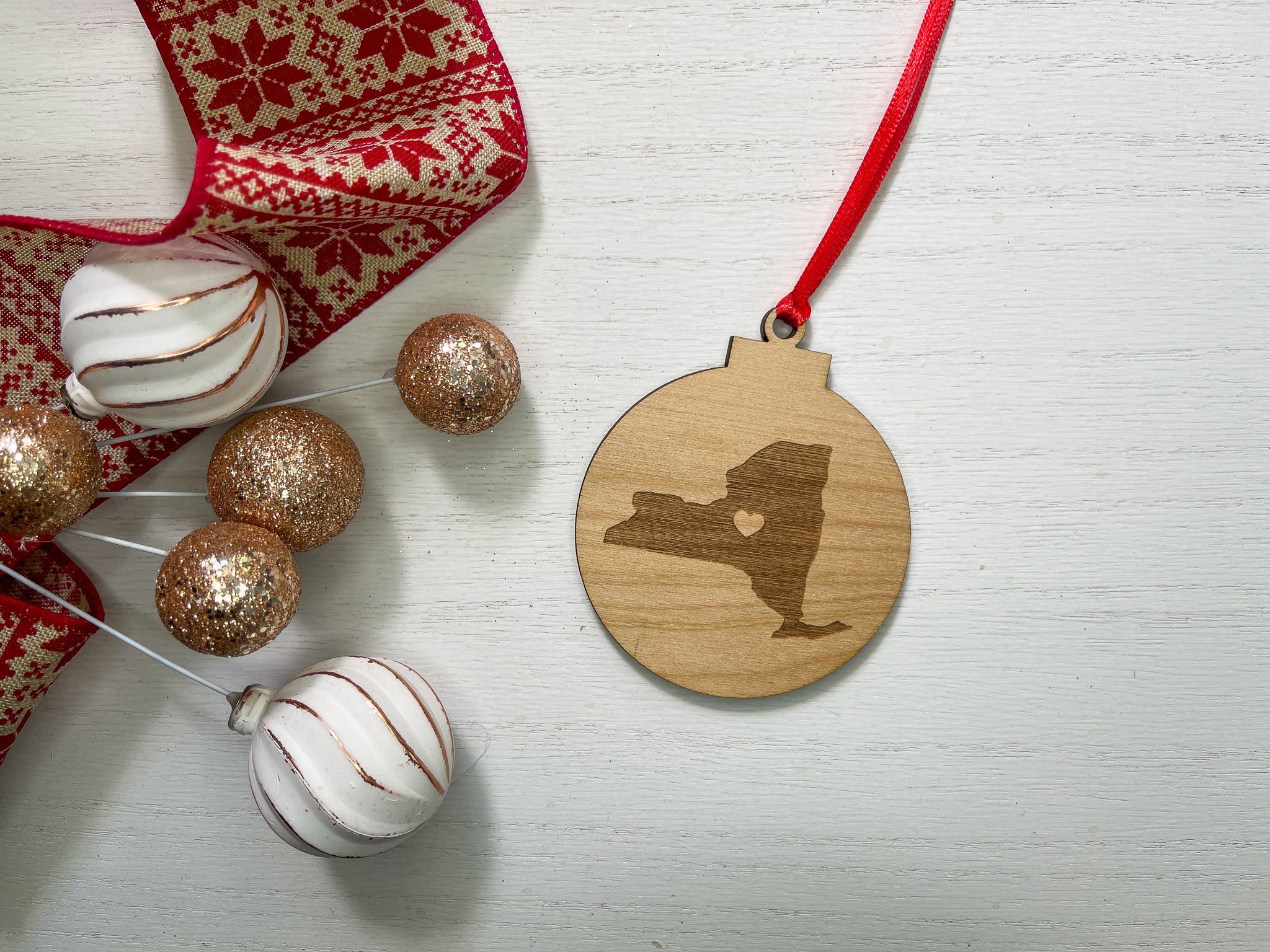 New York State Engraved Ball Wood Ornament