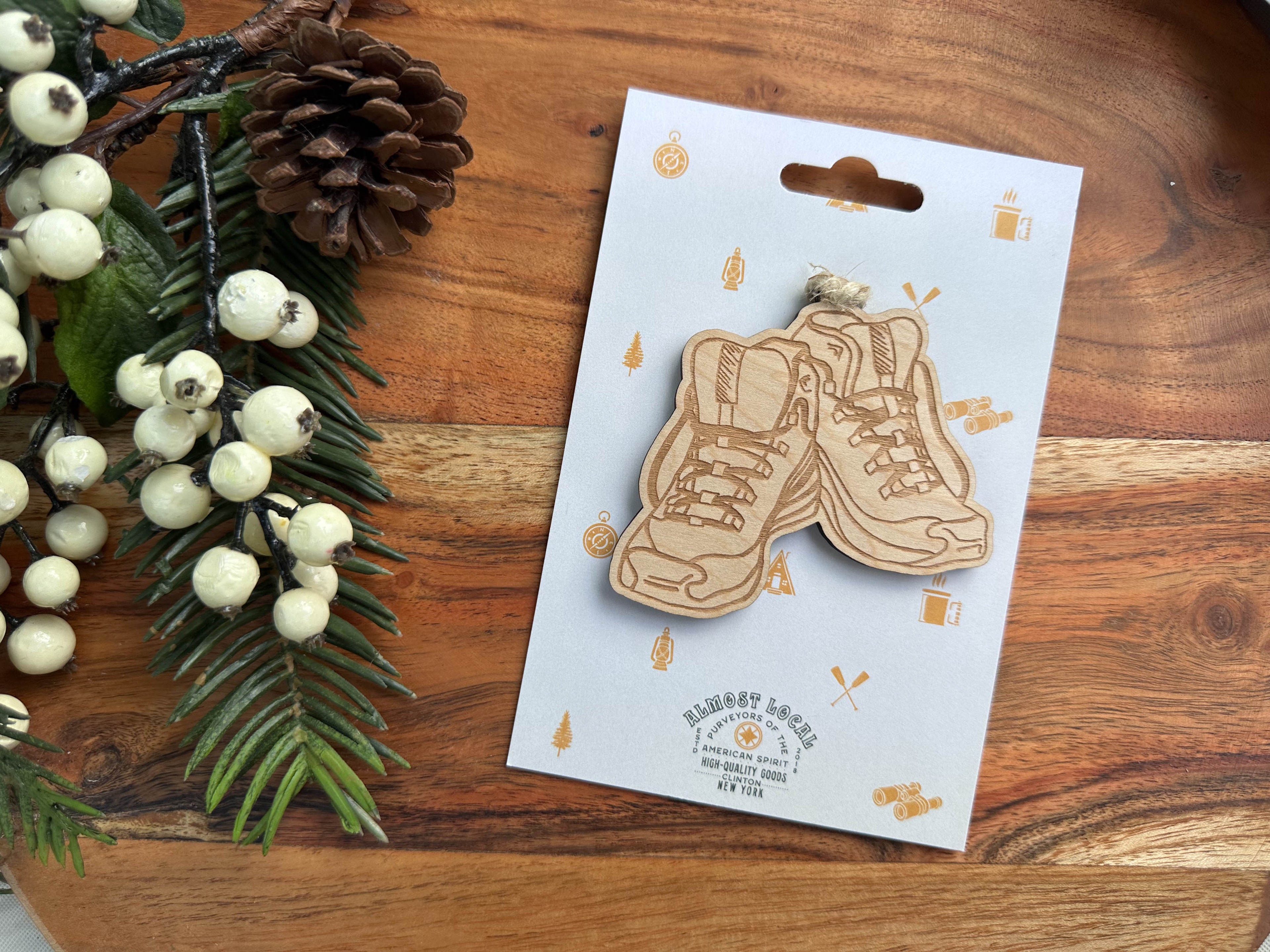 Hiking Boots Wood Ornament
