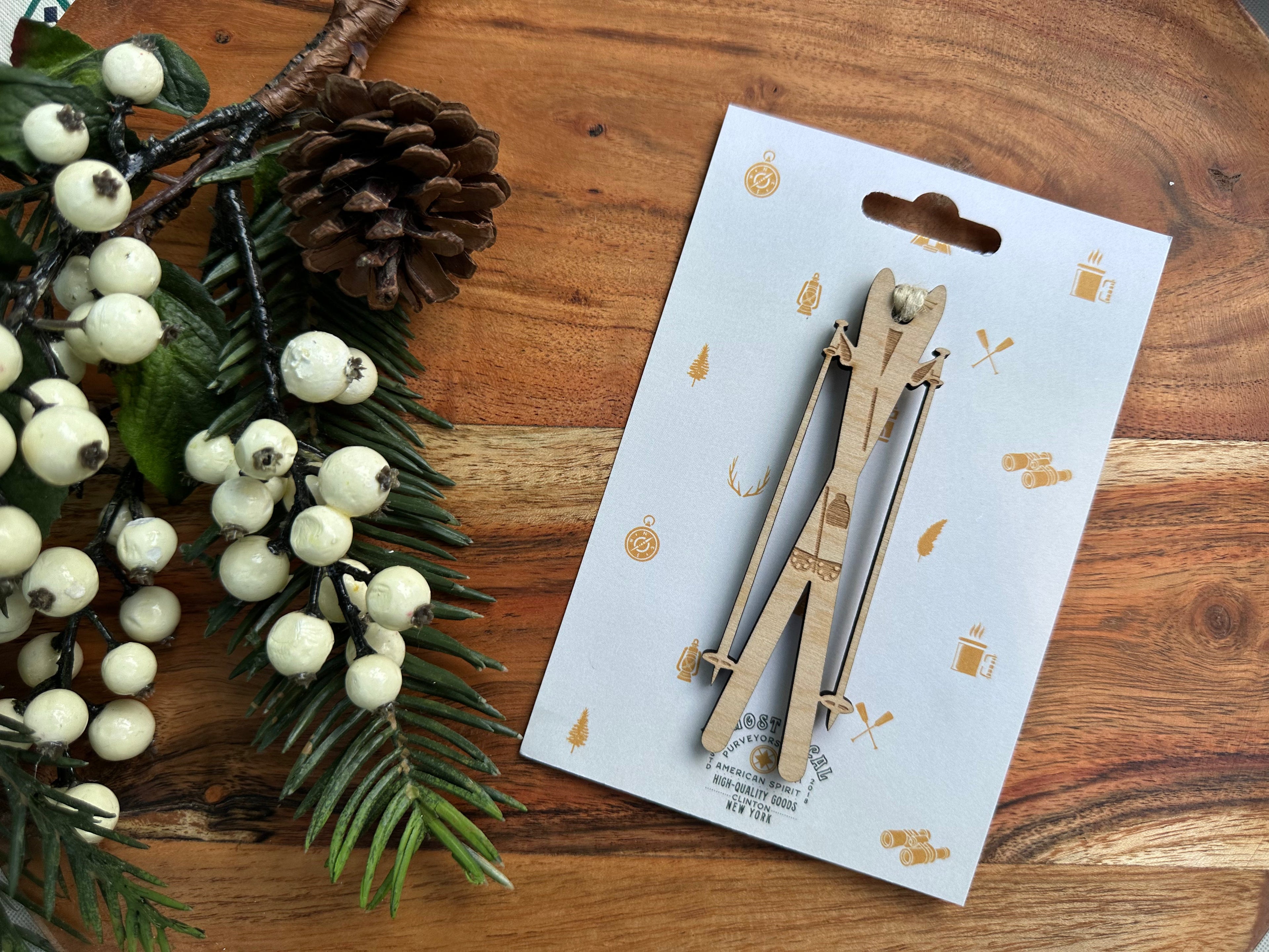 Cross Country Skis Wood Ornament
