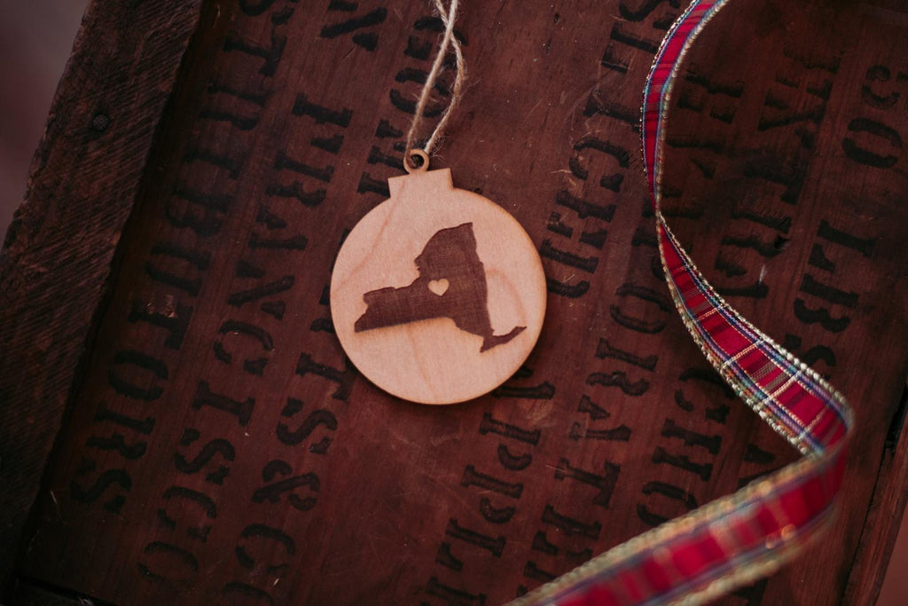New York State Engraved Ball Wood Ornament