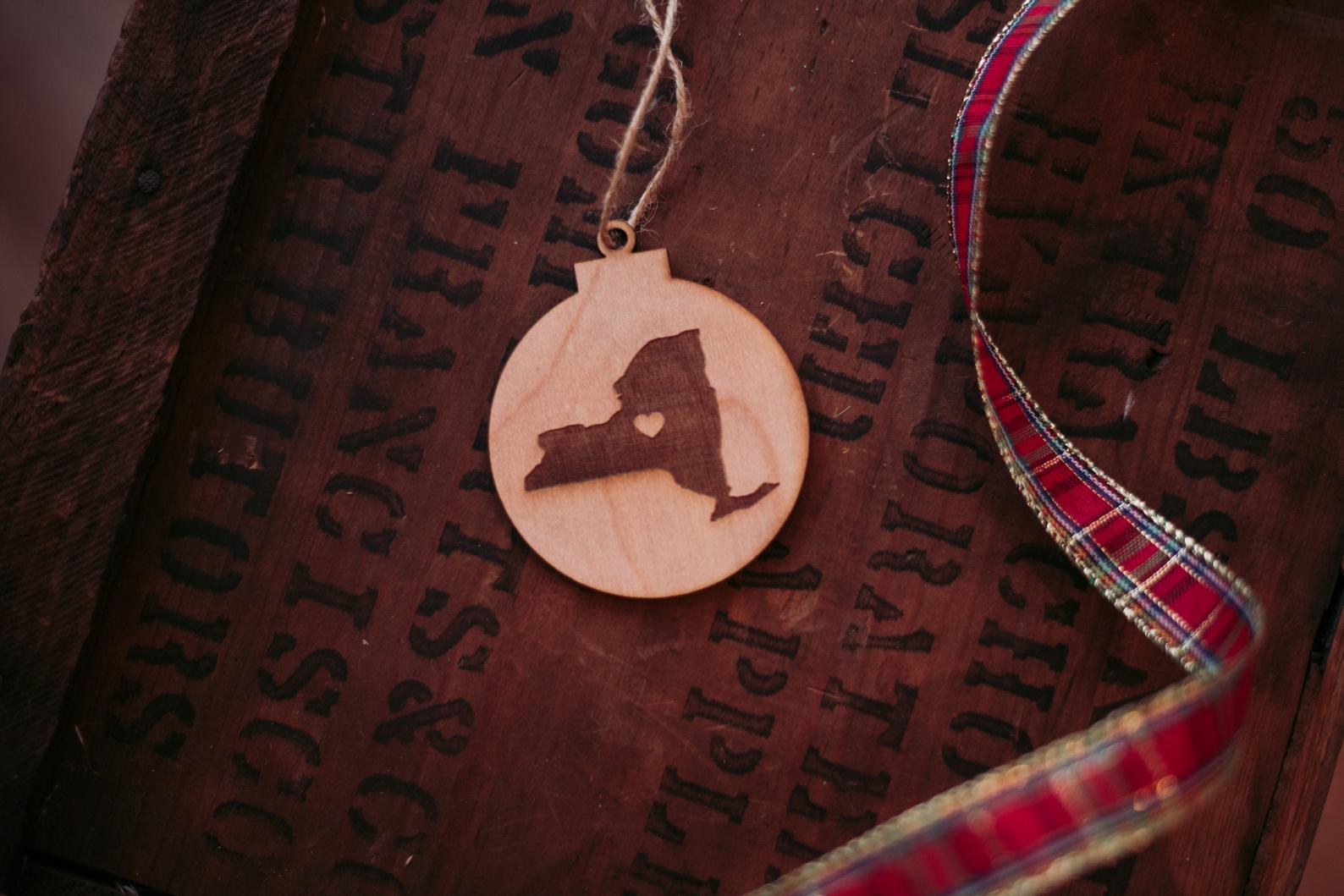 New York State Engraved Ball Wood Ornament