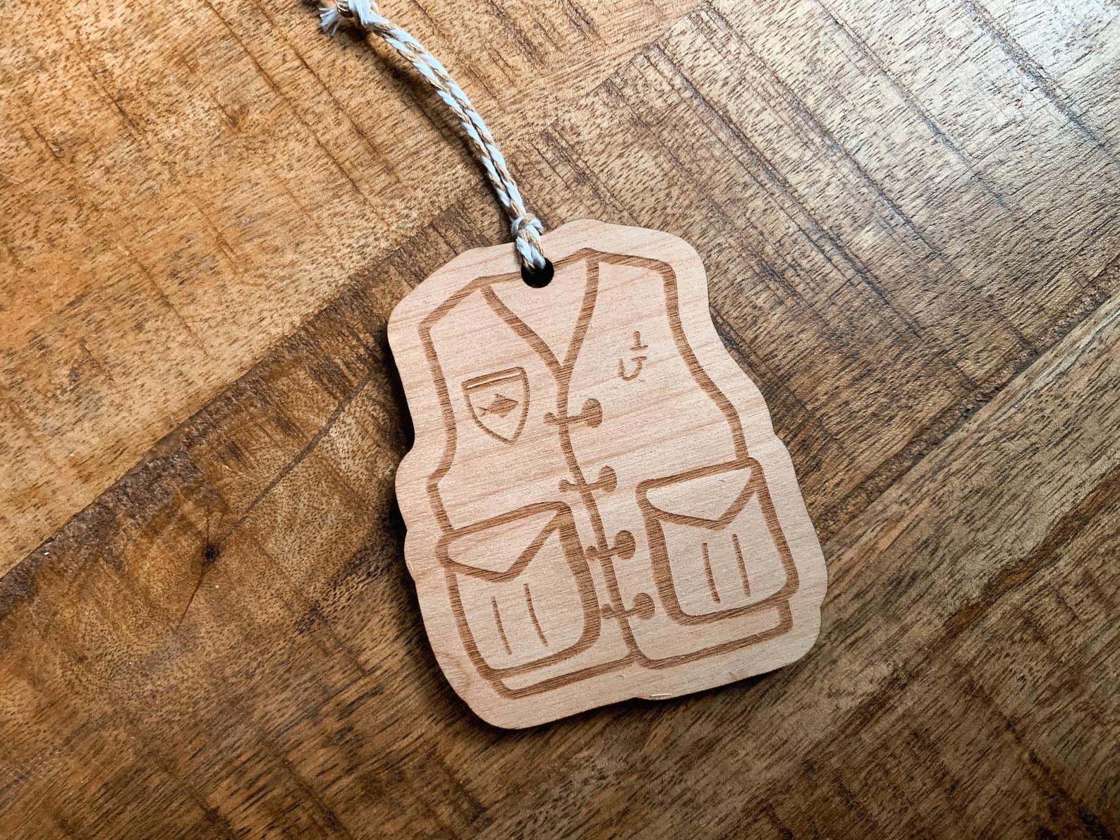 Fishing Vest Wood Ornament